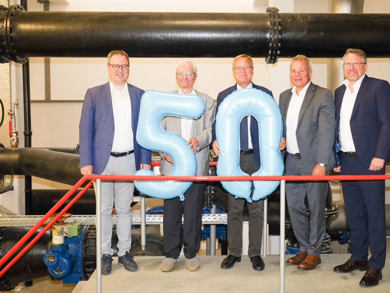 50 Jahre Wasserlieferung FWO nach Bamberg - Geschäftsführer der Stadtwerke und der FWO, Bambergs Oberbürgermeister und Regierungspräsident von Oberfranken 