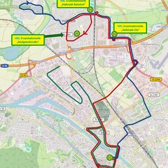Umleitungsplan inklusive Ersatzhaltestellen während der Brückensperrung 