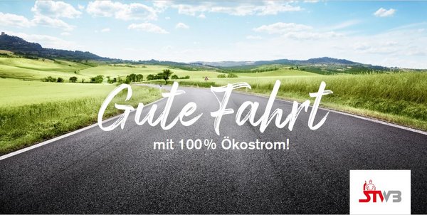 Gute Fahrt Logo Panorama einer Straße im Gruenen mit dem Schriftzug Gute Fahrt