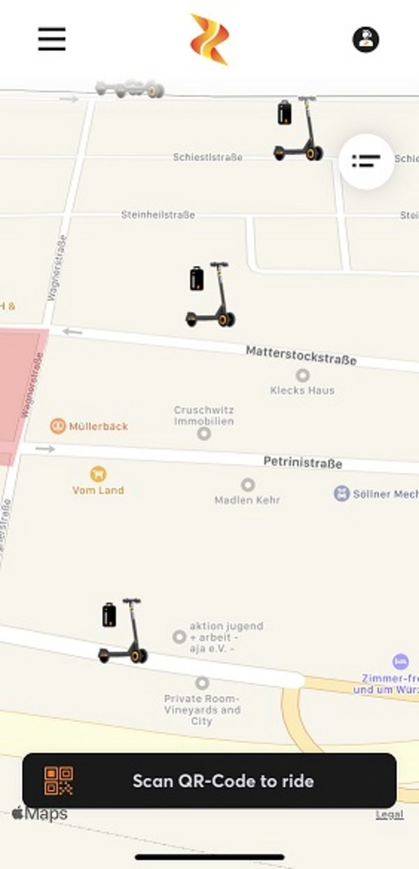 Screenshot von ZEUS App