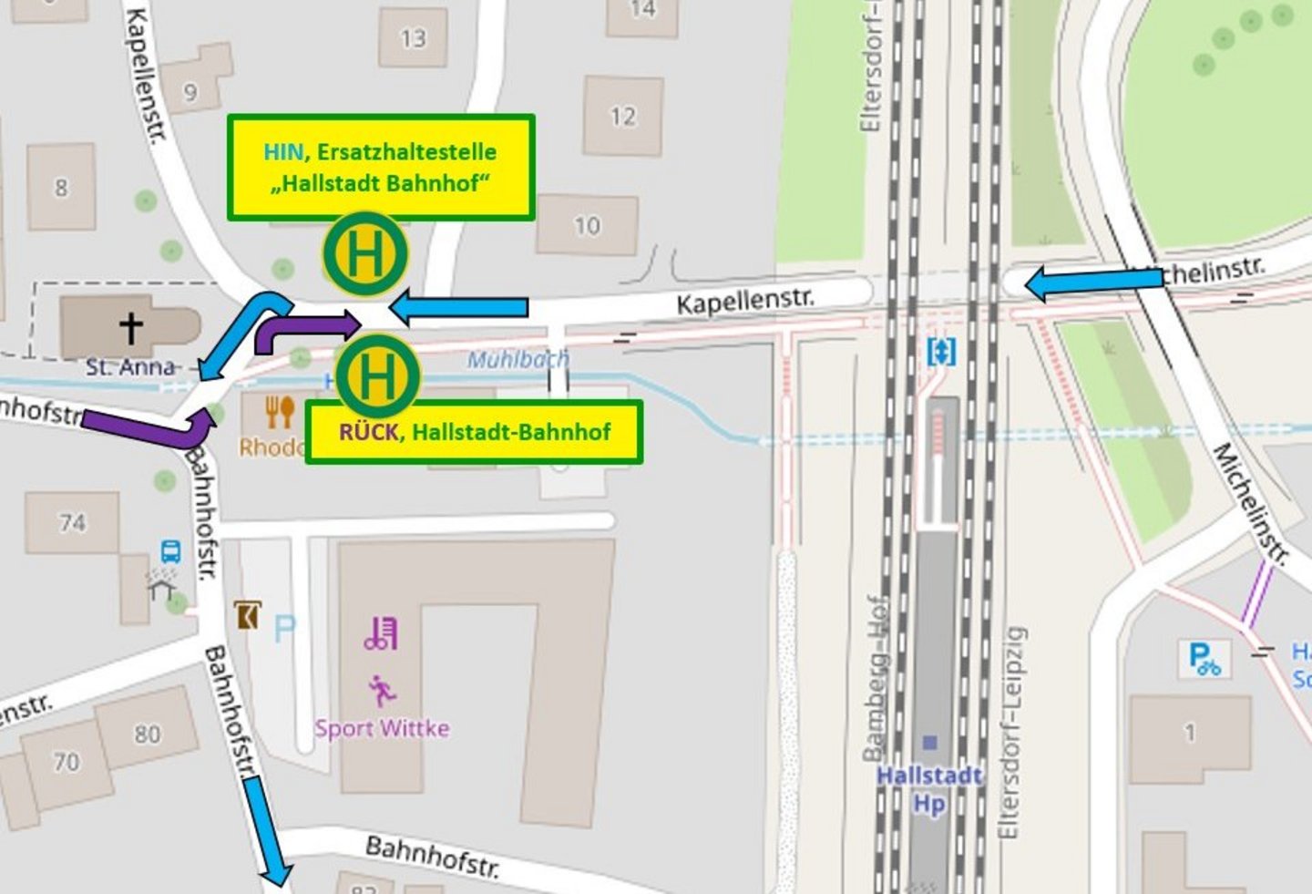 Stadtplan Ersatzhaltestelle Hallstadt Bahnhof