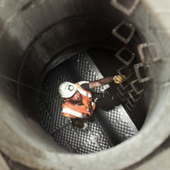 Abwasserwaerme Einbau Waermetauscher Blick in den Kanal