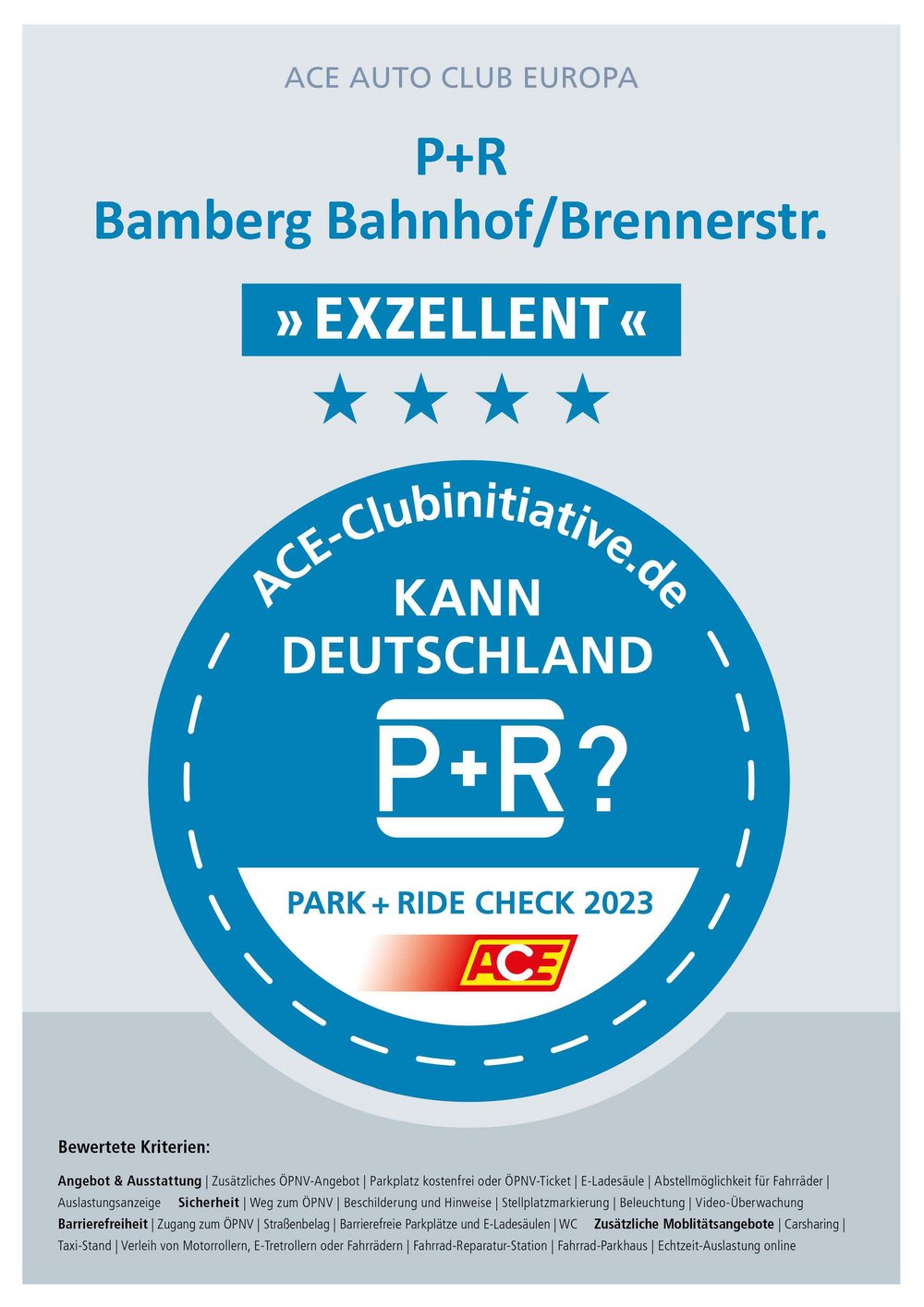 Exzellenz-Auszeichnung des P+R Brennerstraße zur besten Anlagen Deutschlands