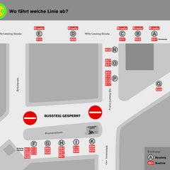 Plan mit geänderter Bussteigbelegung während der Fahrbahnsanierung des ZOB 