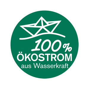 Siegel 100 Prozent Oekostrom und Wasserkraft Stadtwerke Bamberg Label 100 % Ökostrom aus Wasserkraft