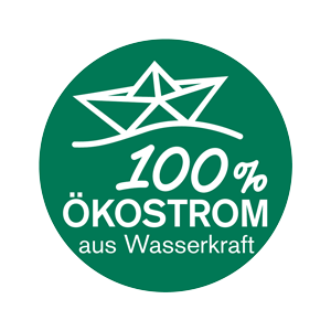 Label 100 % Ökostrom aus Wasserkraft